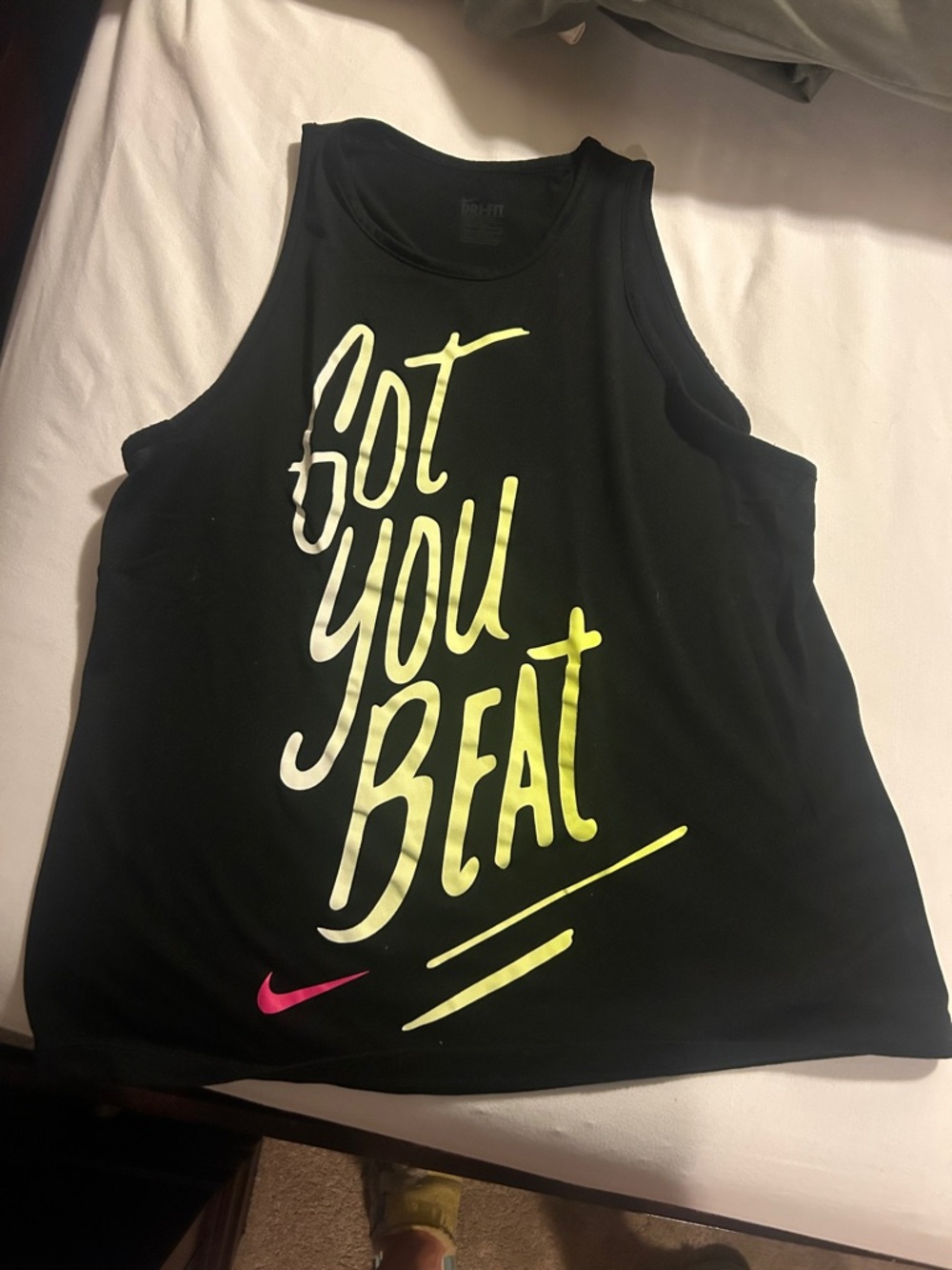 Nike Black Tank with Neon Yellow Script and Pink Swoosh